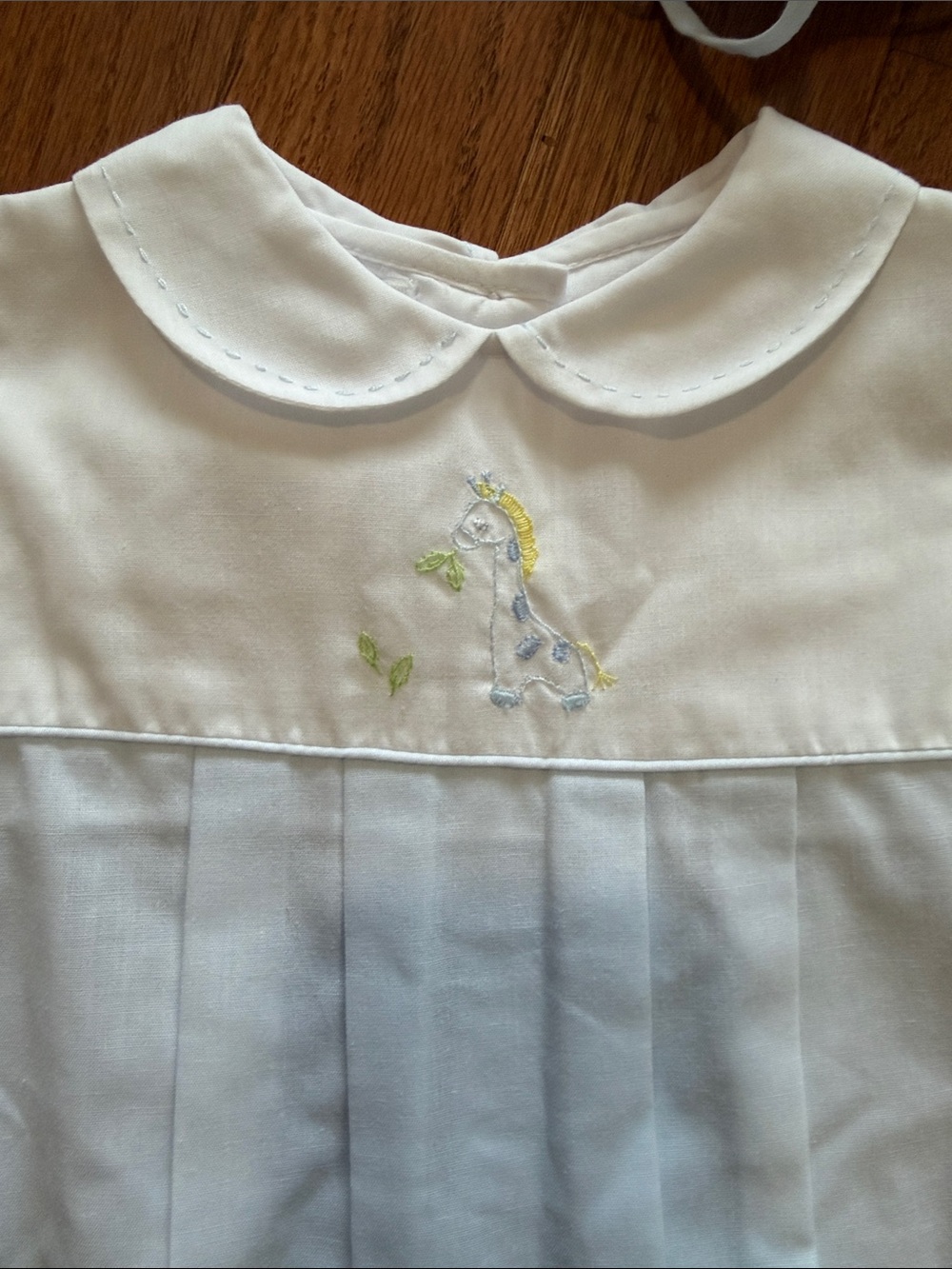 Classic Baby Blue & White One-Piece Romper with Matching Bonnet